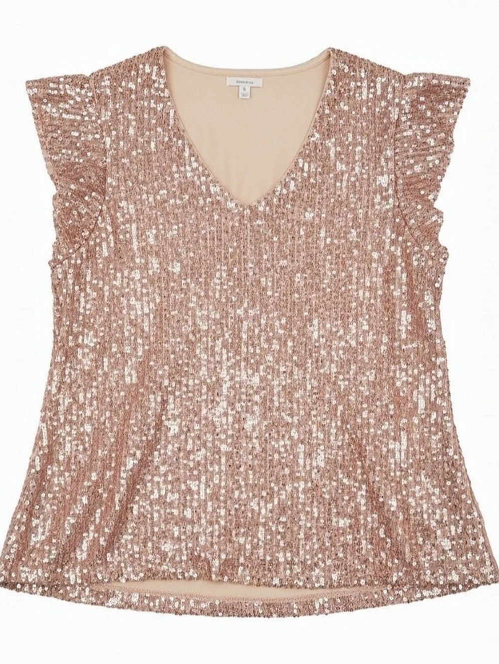 Maurices Rose Gold Sequin Flutter Sleeve V-Neck Top XXL